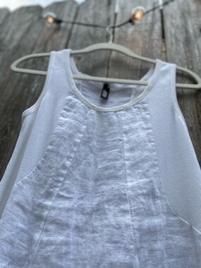 White Sleeveless Cotton Linen Tunic Bubble Mini Dress